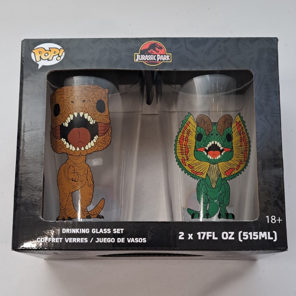 Funko Jurassic Park Glass Set - Brown and Green Dinosaurs